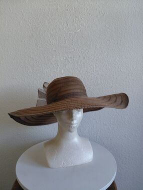 Women Brown Wide Brims Floppy Big Ribbon Derby Event Hat